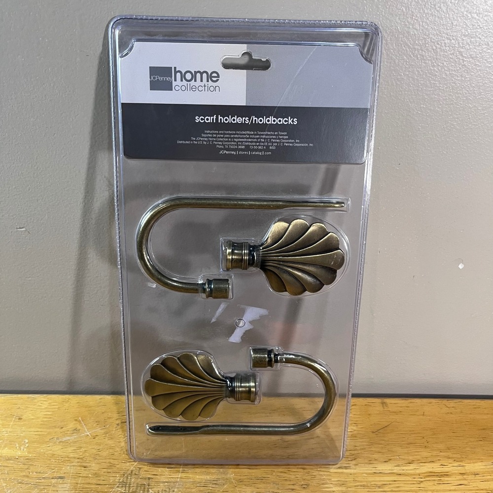 Vtg JCPenney Shell Curtain Scarf Holders Holdbacks Gold Set of 2 735-5420 NEW